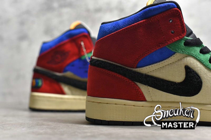 NIKE AIR JORDAN 1 MID FEARLESS X BLUE THE GREAT MUSLIN/VARSITY RED/ROYAL/TAXI/BLACK CU2805-100
