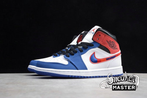 NIKE AIR JORDAN 1 MID SWOOSH WHITE/GAME ROYAL-GYM RED-BLACK 852542-146