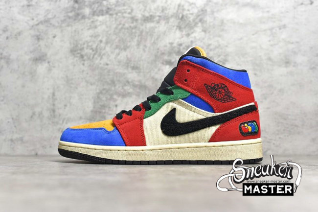 NIKE AIR JORDAN 1 MID FEARLESS X BLUE THE GREAT MUSLIN/VARSITY RED/ROYAL/TAXI/BLACK CU2805-100
