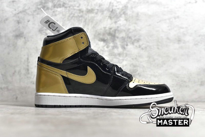 NIKE AIR JORDAN 1 RETRO HIGH NRG PATENT GOLD TOE BLACK/METALLIC GOLD-SUMMIT WHITE 861428-007