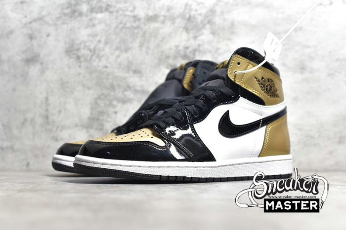 NIKE AIR JORDAN 1 RETRO HIGH NRG PATENT GOLD TOE BLACK/METALLIC GOLD-SUMMIT WHITE 861428-007