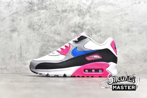 NIKE AIR MAX 90 LEATHER GS WHITE/PINK/BLUE-BLACK 833376-107