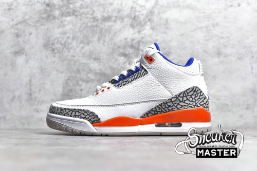 NIKE AIR JORDAN 3 RETRO KNICKS WHITE/OLD ROYAL-UNIVERSITY ORANGE-TECH GREY 136064-148