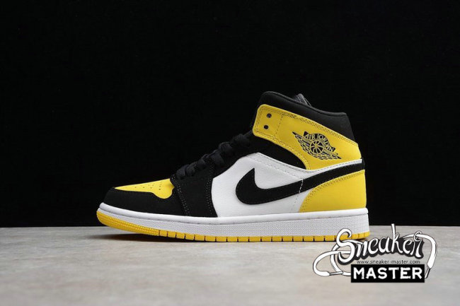 NIKE AIR JORDAN 1 MID SE YELLOW TOE BLACK/BLACK-TOUR YELLOW-WHITE 852542-071