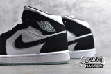 NIKE AIR JORDAN 1 MID SE GS GLOW IN THE DARK PANDA WHITE/BLACK-TEAL TINT BQ6931-103