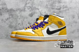 NIKE AIR JORDAN 1 MID SE LAKERS UNIVERSITY GOLD/BLACK-PALE IVORY-COURT PURPLE 852542-700