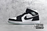 NIKE AIR JORDAN 1 MID SE GS GLOW IN THE DARK PANDA WHITE/BLACK-TEAL TINT BQ6931-103