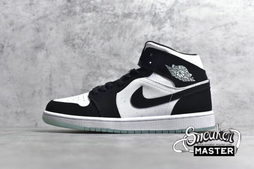 NIKE AIR JORDAN 1 MID SE GS GLOW IN THE DARK PANDA WHITE/BLACK-TEAL TINT BQ6931-103