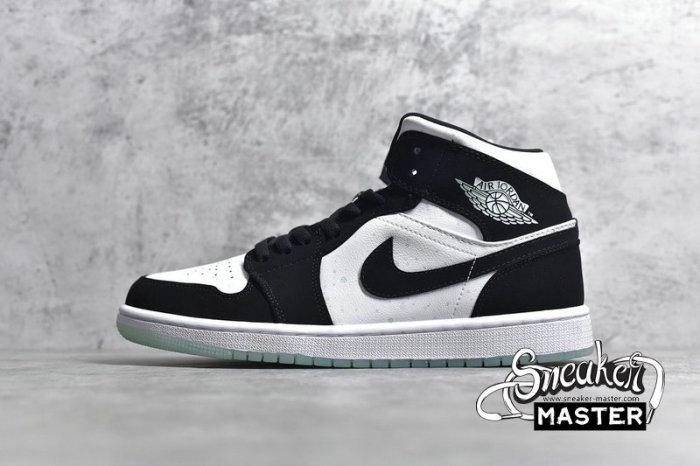 NIKE AIR JORDAN 1 MID SE GS GLOW IN THE DARK PANDA WHITE/BLACK-TEAL TINT BQ6931-103