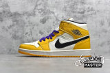 NIKE AIR JORDAN 1 MID SE LAKERS UNIVERSITY GOLD/BLACK-PALE IVORY-COURT PURPLE 852542-700