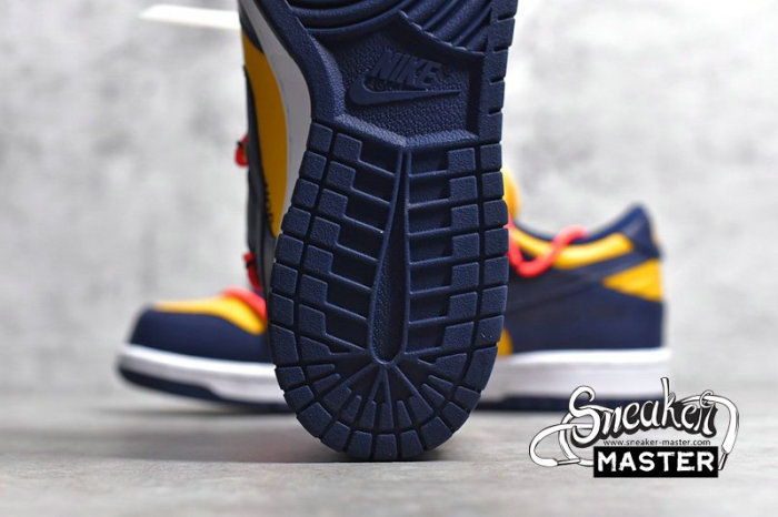 NIKE OFF-WHITE X SB DUNK LOW UNIVERSITY GOLD/MIDNIGHT NAVY/WHITE CT0856-700