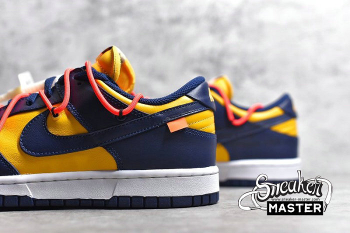 NIKE OFF-WHITE X SB DUNK LOW UNIVERSITY GOLD/MIDNIGHT NAVY/WHITE CT0856-700