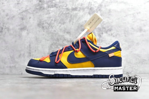 NIKE OFF-WHITE X SB DUNK LOW UNIVERSITY GOLD/MIDNIGHT NAVY/WHITE CT0856-700