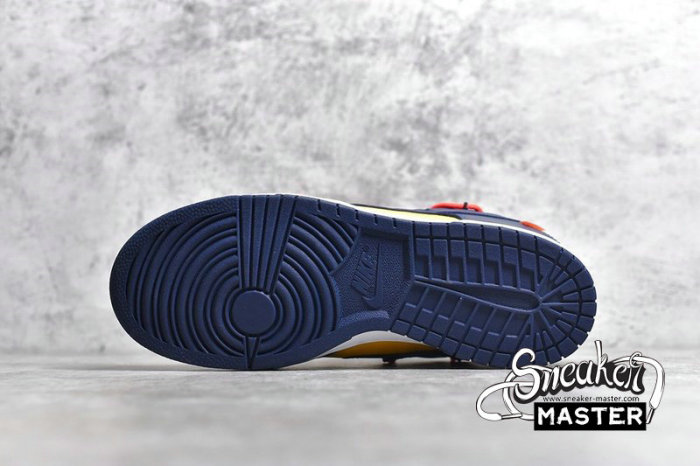 NIKE OFF-WHITE X SB DUNK LOW UNIVERSITY GOLD/MIDNIGHT NAVY/WHITE CT0856-700