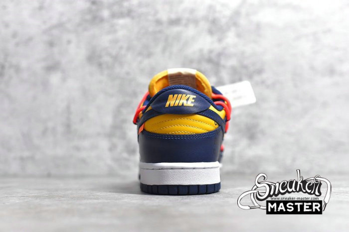 NIKE OFF-WHITE X SB DUNK LOW UNIVERSITY GOLD/MIDNIGHT NAVY/WHITE CT0856-700
