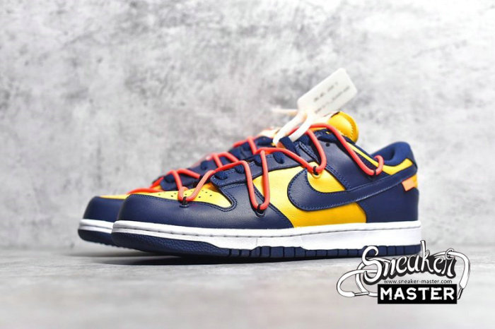 NIKE OFF-WHITE X SB DUNK LOW UNIVERSITY GOLD/MIDNIGHT NAVY/WHITE CT0856-700