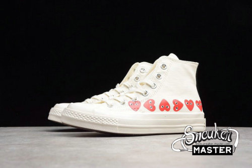 CONVERSE CHUCK TAYLOR ALL-STAR HIGH 70S X COMME DES GARÇONS PLAY MULTI HEARTS WHITE/RED 162972C