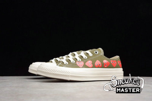 CONVERSE CHUCK TAYLOR 70S LOW TOP MULTI HEART X COMME DES GARÇONS PLAY KHAKHI GREEN/WHITE 162976C