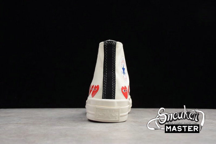 CONVERSE CHUCK TAYLOR ALL-STAR HIGH 70S X COMME DES GARÇONS PLAY MULTI HEARTS WHITE/RED 162972C