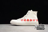 CONVERSE CHUCK TAYLOR ALL-STAR HIGH 70S X COMME DES GARÇONS PLAY MULTI HEARTS WHITE/RED 162972C