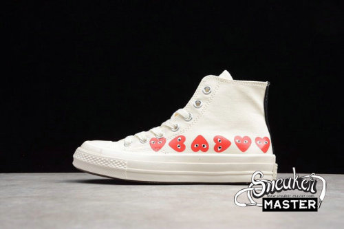 CONVERSE CHUCK TAYLOR ALL-STAR HIGH 70S X COMME DES GARÇONS PLAY MULTI HEARTS WHITE/RED 162972C
