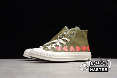 CONVERSE CHUCK TAYLOR ALL-STAR HIGH 70S X COMME DES GARÇONS PLAY MULTI HEARTS BROWN/KHAKI 162973C