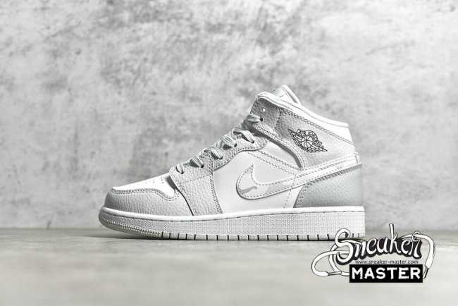 NIKE AIR JORDAN 1 MID SE GS SWOOSH LOGO GREY CAMO WHITE/PHOTON DUST/GREY FOG DD3235-100