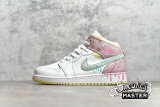 NIKE AIR JORDAN 1 MID SE GS PAINT DRIP WHITE/ARCTIC PUNCH/PALE VANILLA/GREEN GLOW DD1666-100