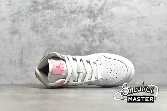 NIKE AIR JORDAN 1 MID SE GS PAINT DRIP WHITE/ARCTIC PUNCH/PALE VANILLA/GREEN GLOW DD1666-100