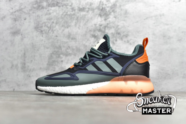 ADIDAS ZX 2K BOOST SHOES CORE BLACK/TECH EMERALD/COLLEGIATE NAVY FZ0218