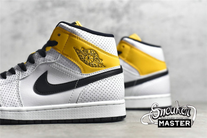 NIKE AIR JORDAN 1 MID PERFORATED WHITE/BLACK/UNIVERSITY GOLD BQ6472-107