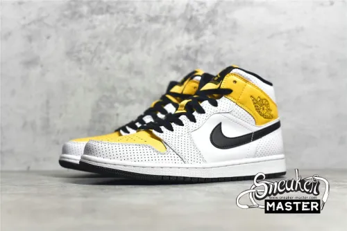 NIKE AIR JORDAN 1 MID PERFORATED WHITE/BLACK/UNIVERSITY GOLD BQ6472-107