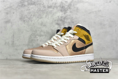 NIKE AIR JORDAN 1 MID SE PARTICLE BEIGE/METALLIC RED BRONZE/UNIVERSITY GOLD/BLACK DD2224-200