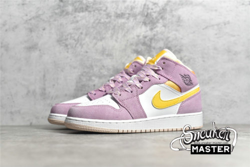 NIKE AIR JORDAN 1 MID SE GS LIGHT ARCTIC PINK/UNIVERSITY GOLD/WHITE DC9517-600