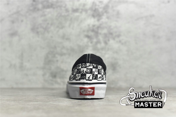 VANS DOODLE CHECKERBOARD SLIP-ON SKATE SHOES BLACK/WHITE/BLACK VN0A5AO86U6