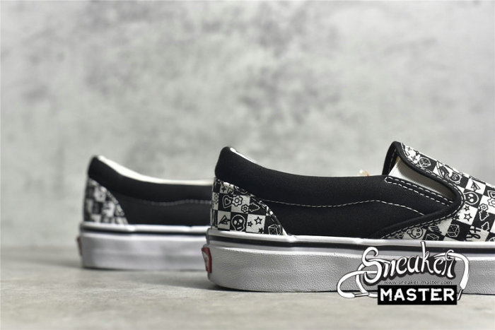 VANS DOODLE CHECKERBOARD SLIP-ON SKATE SHOES BLACK/WHITE/BLACK VN0A5AO86U6