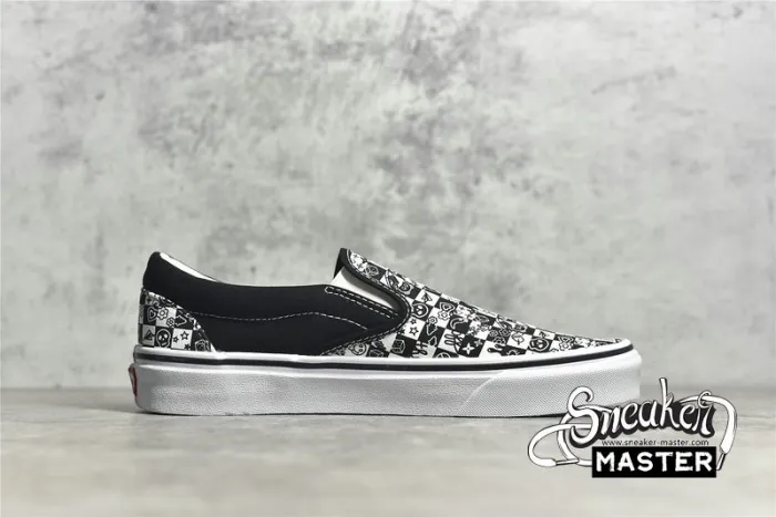 VANS DOODLE CHECKERBOARD SLIP-ON SKATE SHOES BLACK/WHITE/BLACK VN0A5AO86U6