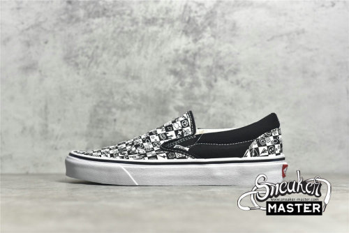 VANS DOODLE CHECKERBOARD SLIP-ON SKATE SHOES BLACK/WHITE/BLACK VN0A5AO86U6
