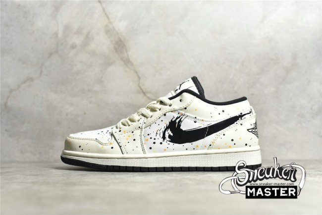 NIKE AIR JORDAN 1 LOW BRUSHSTROKE SWOOSH PAINT SPLATTER NATURAL/BLACK/MULTI-COLOR DM3528-100