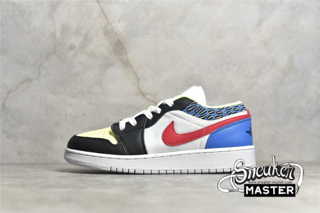 NIKE AIR JORDAN 1 LOW GS FUNKY PATTERNS BLACK/LIGHT FUSION RED/WHITE/COAST DH5927-006