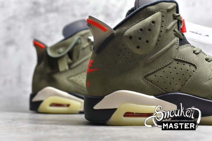NIKE TRAVIS SCOTT X AIR JORDAN 6 MEDIUM OLIVE/BLACK/UNIVERSITY RED CN1084-200
