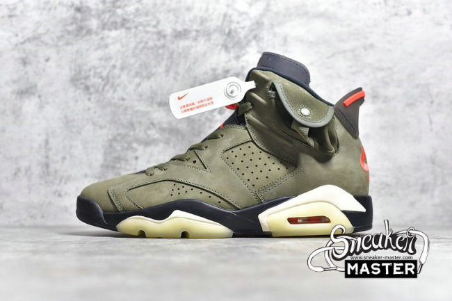NIKE TRAVIS SCOTT X AIR JORDAN 6 MEDIUM OLIVE/BLACK/UNIVERSITY RED CN1084-200