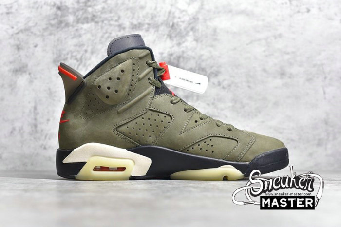 NIKE TRAVIS SCOTT X AIR JORDAN 6 MEDIUM OLIVE/BLACK/UNIVERSITY RED CN1084-200