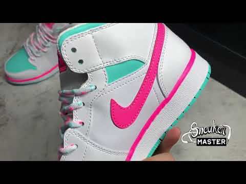 NIKE AIR JORDAN 1 MID GS DIGITAL PINK WHITE/DIGITAL PINK/AURORA GREEN/SOAR 555112-102