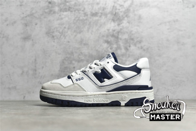 NEW BALANCE 550 RUNNING SHOES WHITE/WHITE/NAVY BB550WA1