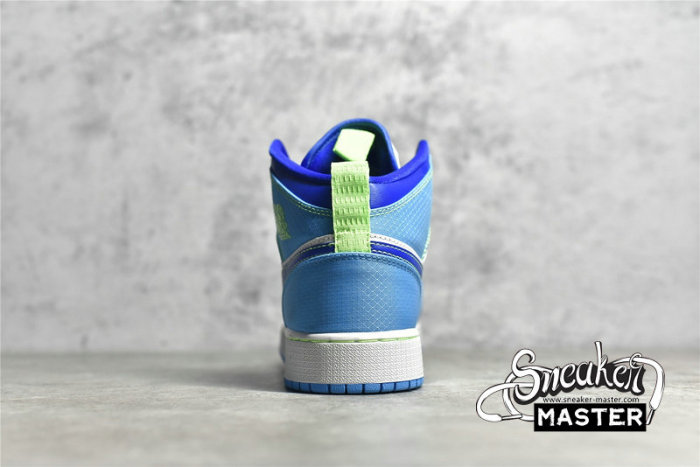 NIKE AIR JORDAN 1 MID SE GS SPRITE DARK POWDER BLUE/RACER BLUE/GREEN STRIKE DA8010-400
