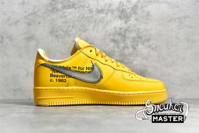 NIKE OFF-WHITE X AIR FORCE 1 LOW LEMONADE UNIVERSITY GOLD/BLACK/METALLIC SILVER DD1876-700