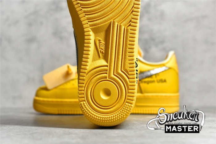 NIKE OFF-WHITE X AIR FORCE 1 LOW LEMONADE UNIVERSITY GOLD/BLACK/METALLIC SILVER DD1876-700
