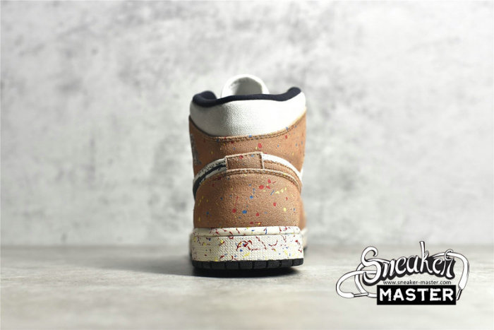 NIKE AIR JORDAN 1 MID SE BRUSHSTROKE PAINT SPLATTER SAIL/BLACK/CIDER/CHILE RED DA8005-100