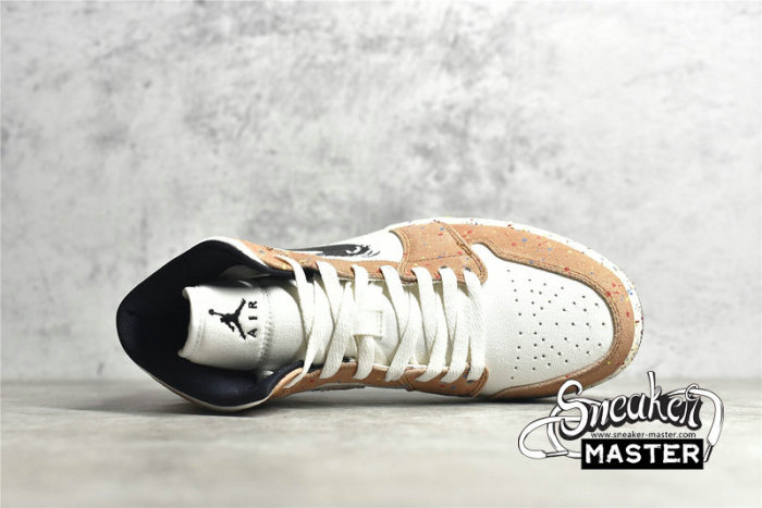 NIKE AIR JORDAN 1 MID SE BRUSHSTROKE PAINT SPLATTER SAIL/BLACK/CIDER/CHILE RED DA8005-100